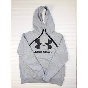 Under Armour Hoodie Men Large Gray Fleece Pullover Sweatshirt Big Logo Loose Fit